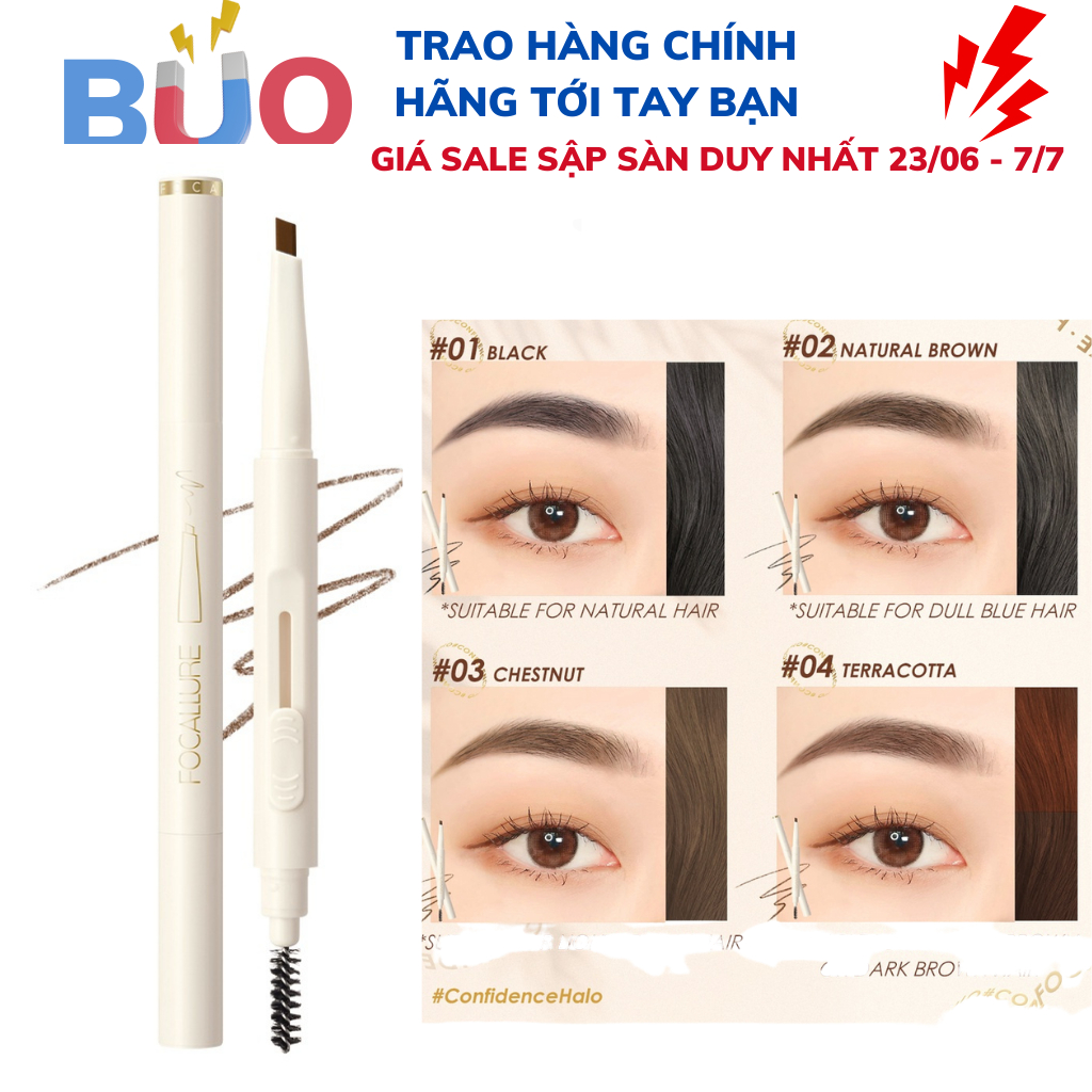 Chì trượt kẻ mày FOCALLURE ngòi bút kẻ mịn mềm lên màu tốt, bền màu 0.16g FA202