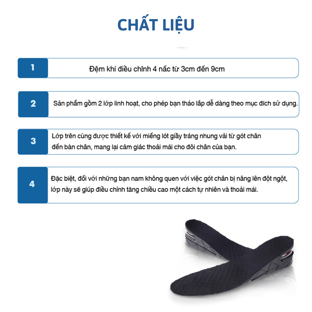 Lót giày tăng chiều cao có đệm khí cả bàn và nửa bàn Hàn Quốc cao cấp (1 Đôi)