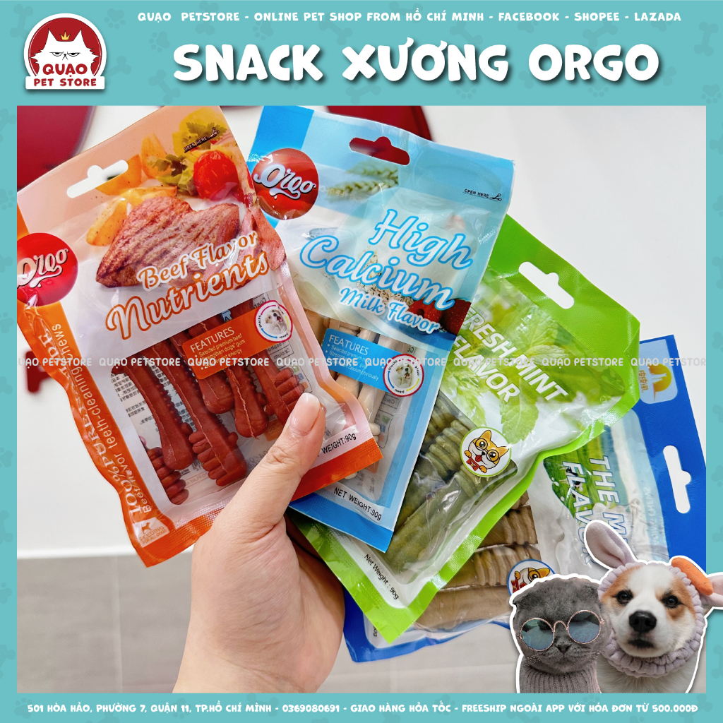 Xương gặm sạch răng cho chó Orgo, bánh thưởng cho chó, snack thưởng cho chó