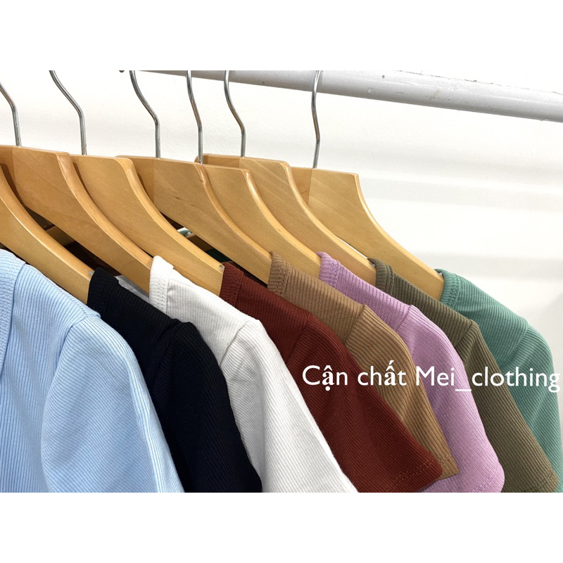 Áo Thun Croptop Cổ Vuông Chất Gân Tăm Basic