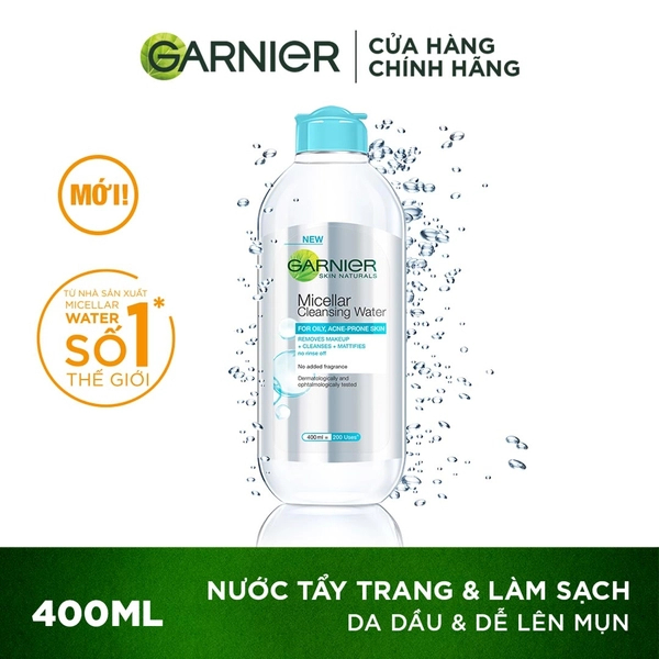 Nước tẩy trang Garnier Micellar Water làm sạch và tẩy trang cho mọi loại da