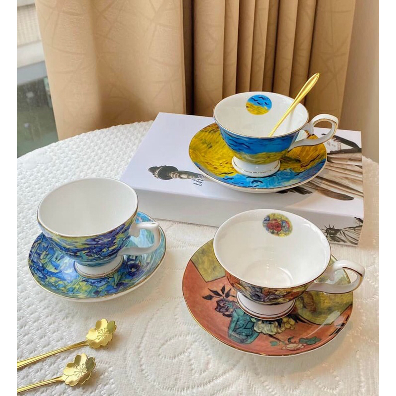 Set tách trà cao cấp hoạ tiết tranh Vangogh