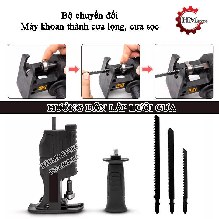 Bộ chuyển đổi máy khoan thành máy cắt - Bộ chuyển cưa lọng, cưa lọng cầm tay, cưa sọc
