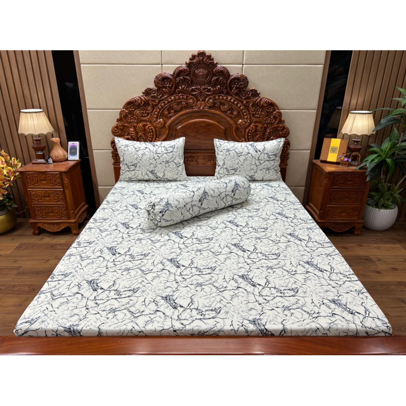 Bộ ga gối thun hàn quốc Vạn Phát vân đá siêu sang đủ kích thước