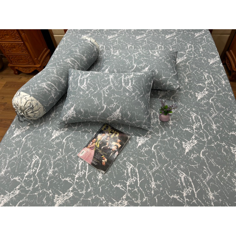 Bộ ga gối thun hàn quốc Vạn Phát vân đá siêu sang đủ kích thước