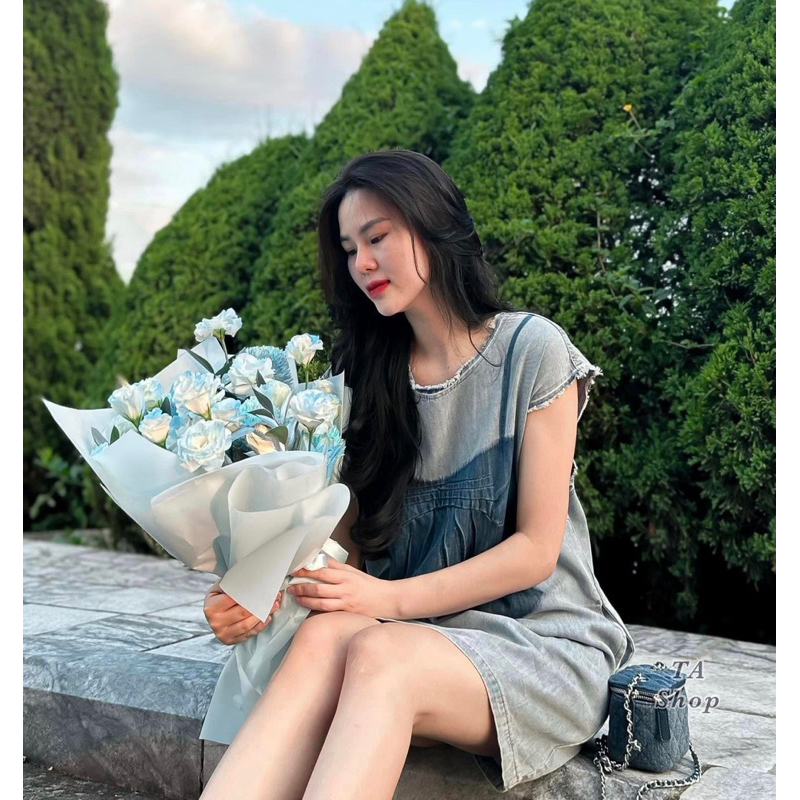 VÁY JEAN DENIM DÁNG SUÔNG HÌNH NƠ ĐẬM CHUẨN HÀNG QCCC LOẠI 1.