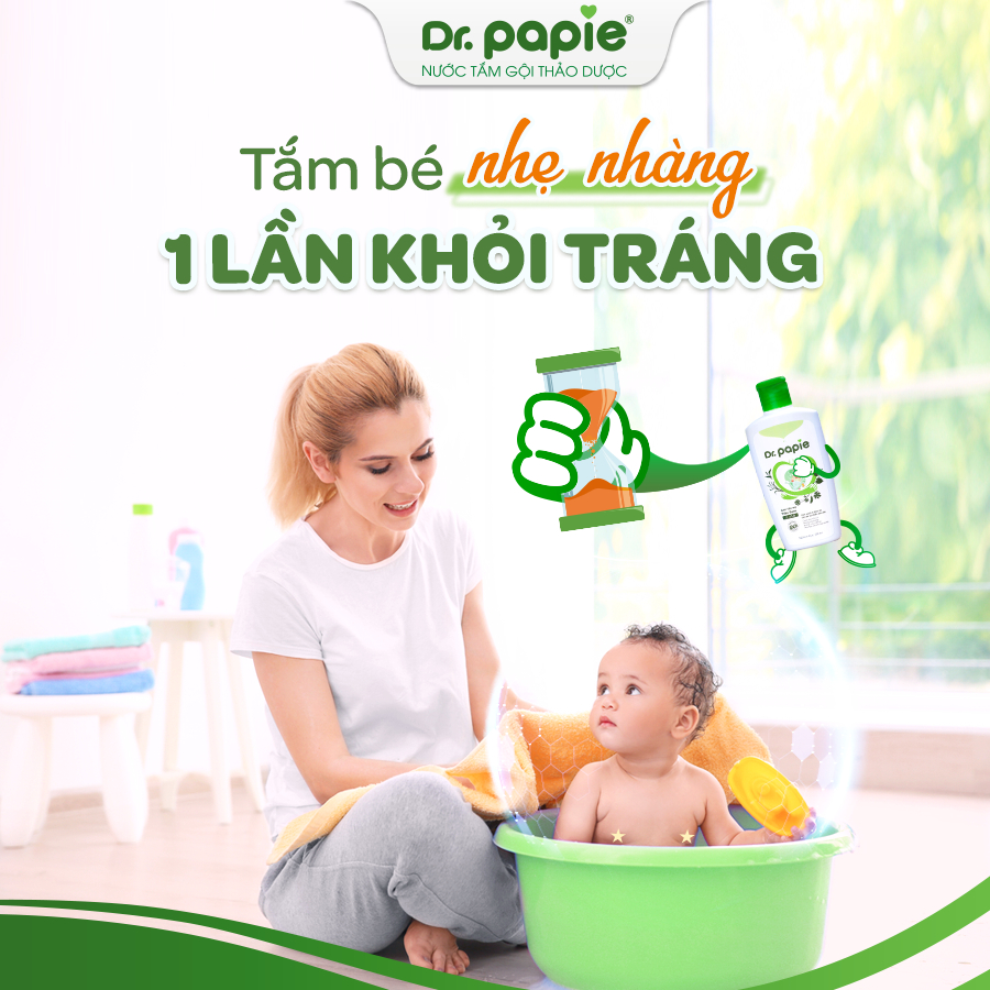 Nước Tắm Thảo Dược Dr Papie Giúp Giảm Mẩn Ngứa Và Rôm Sảy, Hỗ Trợ Làm Sạch, Mát Da Bé - Chai 230ml