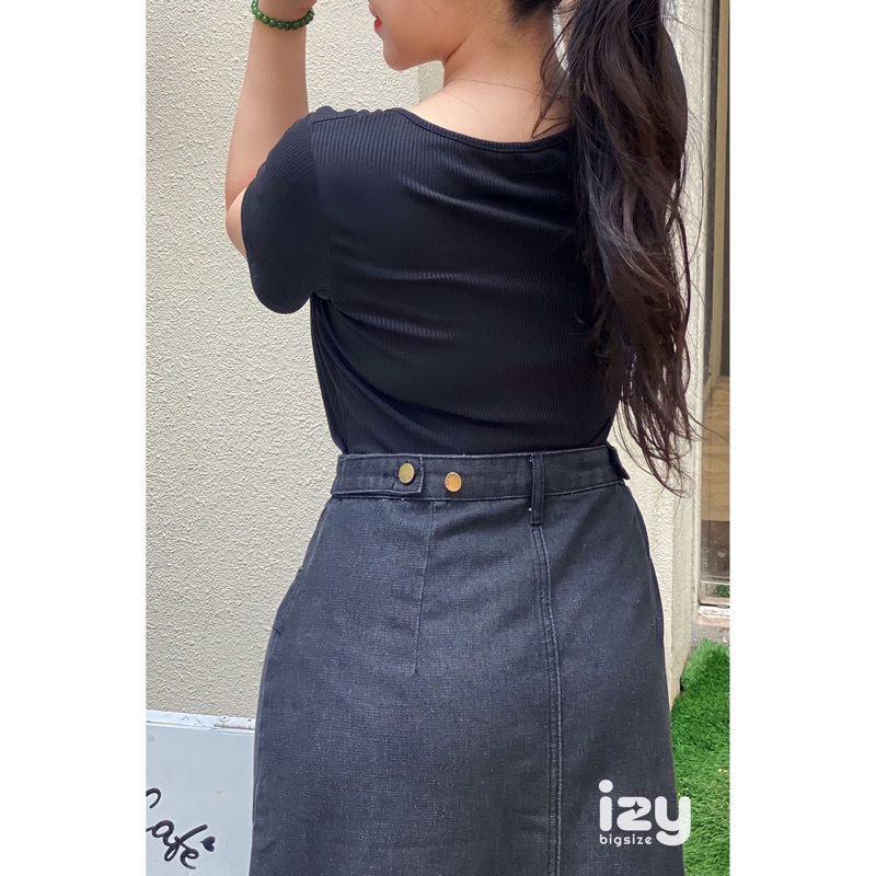 CHÂN VÁY JEANS BIGSIZE DÁNG DÀI KHUY EO 6645 - IZYBYNHI