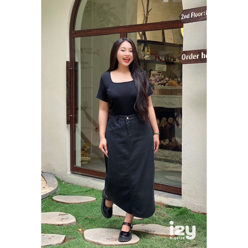 CHÂN VÁY JEANS BIGSIZE DÁNG DÀI KHUY EO 6645 - IZYBYNHI