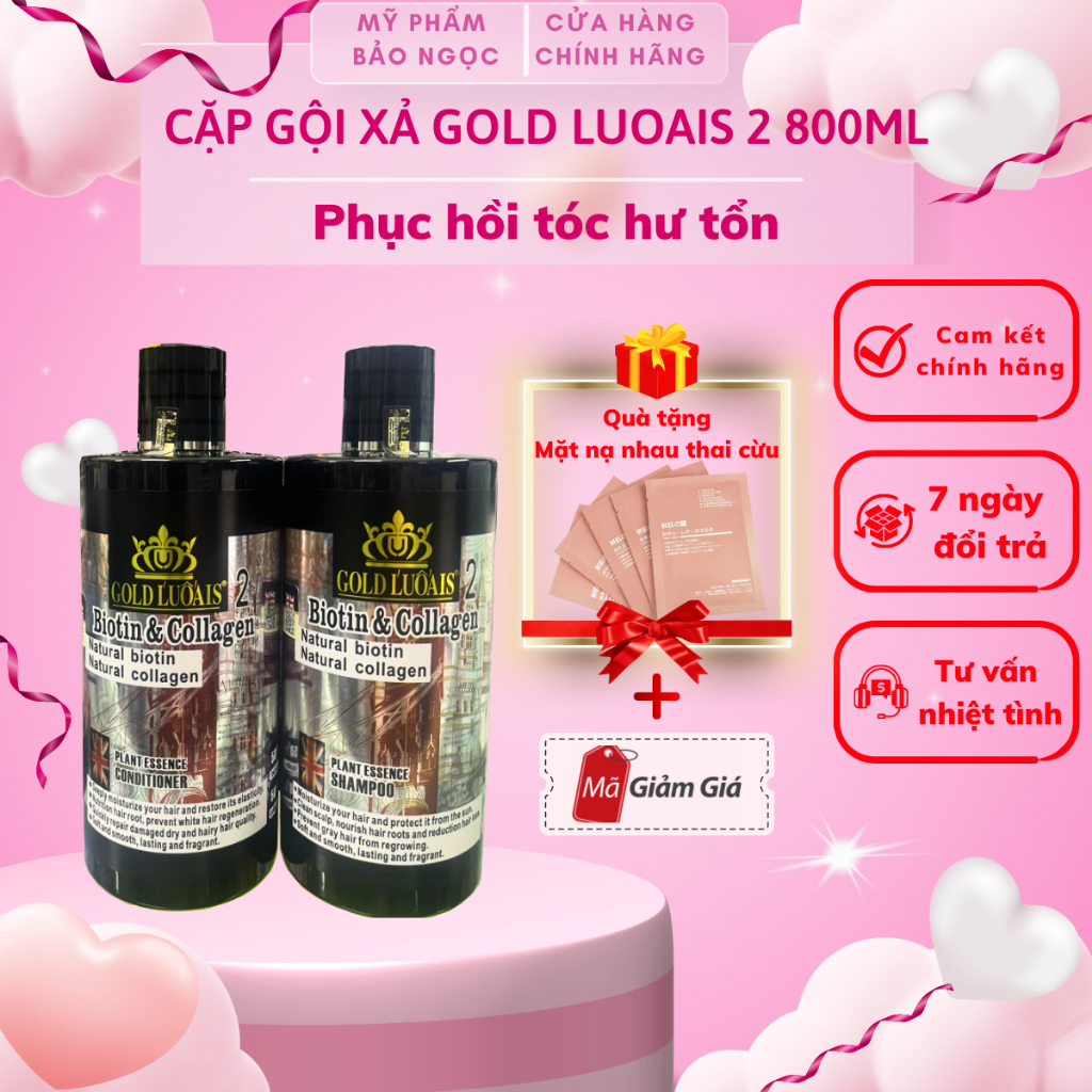 Dầu Gội Xả Gold Luoais Biotin & Collagen 800ML Dưỡng Ẩm, Phục Hồi Hư Tổn Từ Sâu Bên Trong Chính Hãng