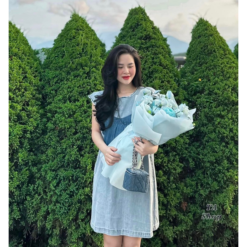 VÁY JEAN DENIM DÁNG SUÔNG HÌNH NƠ ĐẬM CHUẨN HÀNG QCCC LOẠI 1.