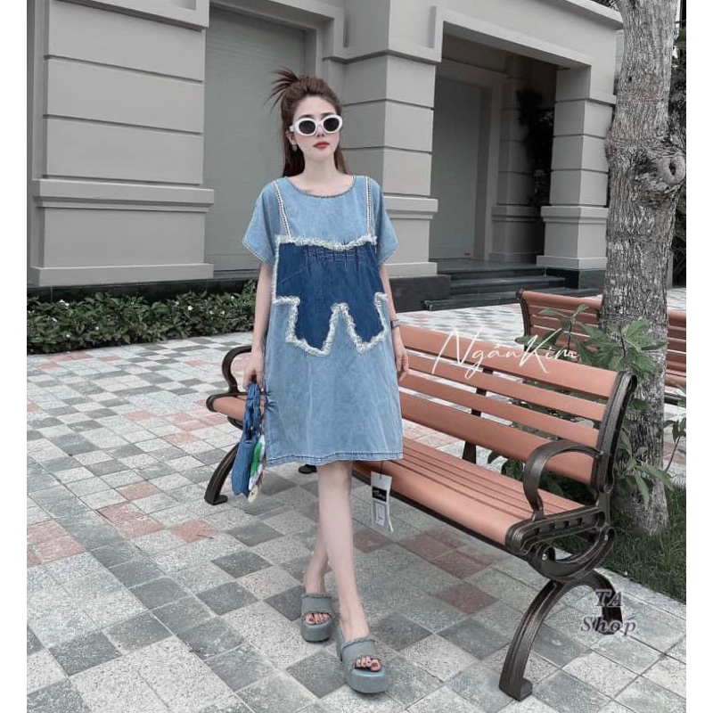 VÁY JEAN DENIM DÁNG SUÔNG HÌNH NƠ ĐẬM CHUẨN HÀNG QCCC LOẠI 1.