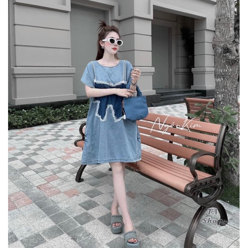 VÁY JEAN DENIM DÁNG SUÔNG HÌNH NƠ ĐẬM CHUẨN HÀNG QCCC LOẠI 1.