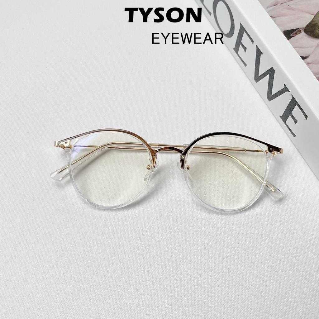 #8275 Gọng kính nhựa TYSON càng kim loại phong cách HÀN QUỐC nam nữ Hình oval Tròn