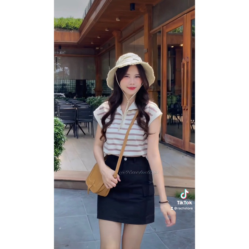 Áo Thun Polo - 6022 - Cổ Sen - Sát Vai - Kẻ Ngang