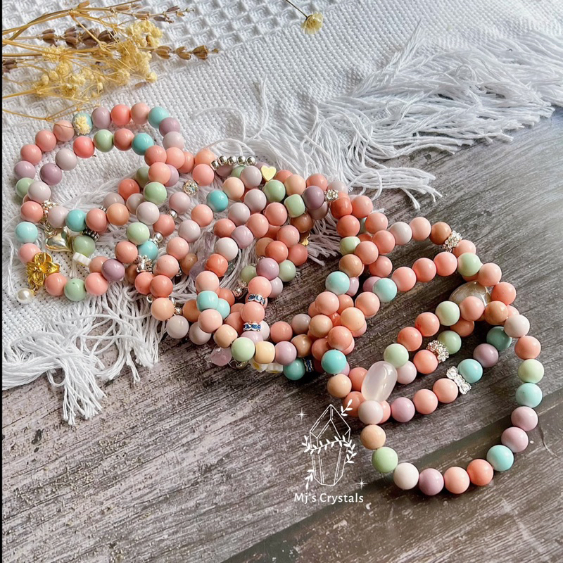 Vòng tay Magnesite sắc màu pastel kẹo ngọt mix charm xinh đẹp