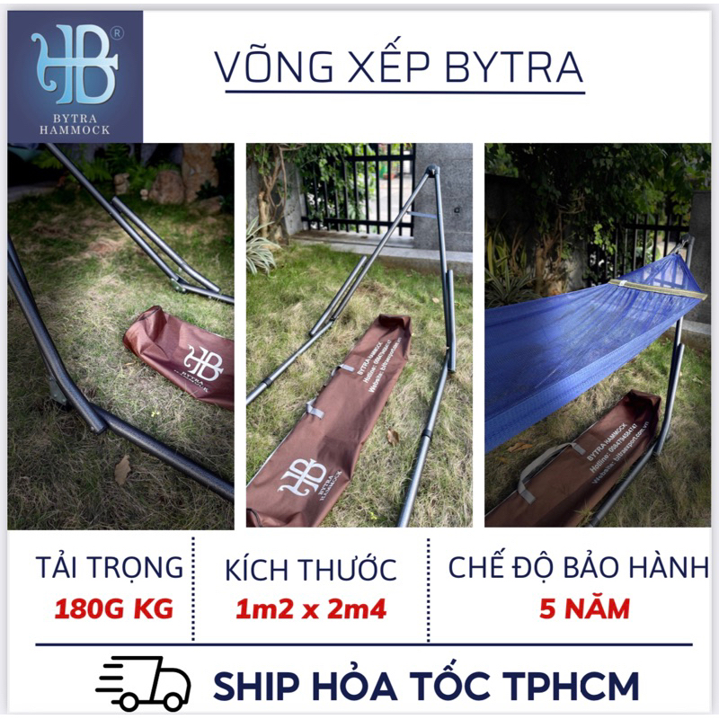 Võng xếp cỡ lớn sắt sơn tĩnh điện bao gồm 1 khung võng và 1 võng lưới sợi dệt cán thép