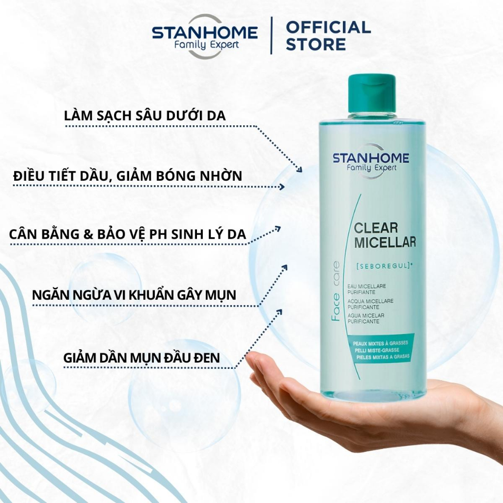 Bộ 2 Sản Phẩm Chăm Sóc Da Dầu Mụn Stanhome Family Expert  Clear Micellar 400ml/chai và Clear Emulsion 40ml/tuýp