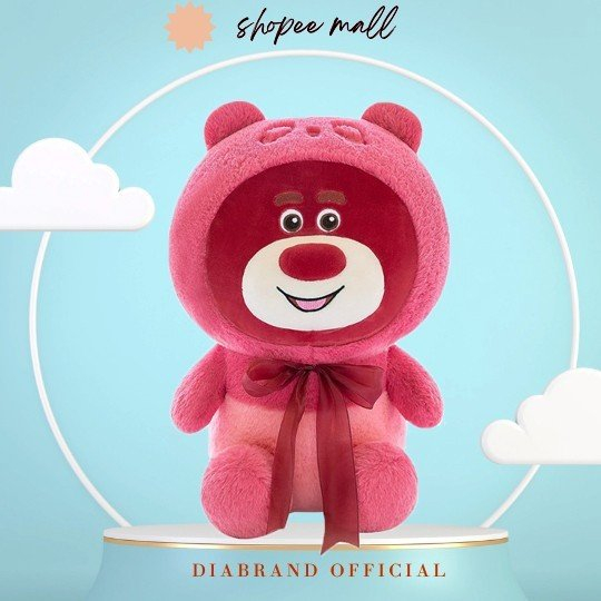 Gấu Bông Dâu Lotso Đỏ Hugging Bear Mũ Nơ 30cm - 50cm Cao Cấp