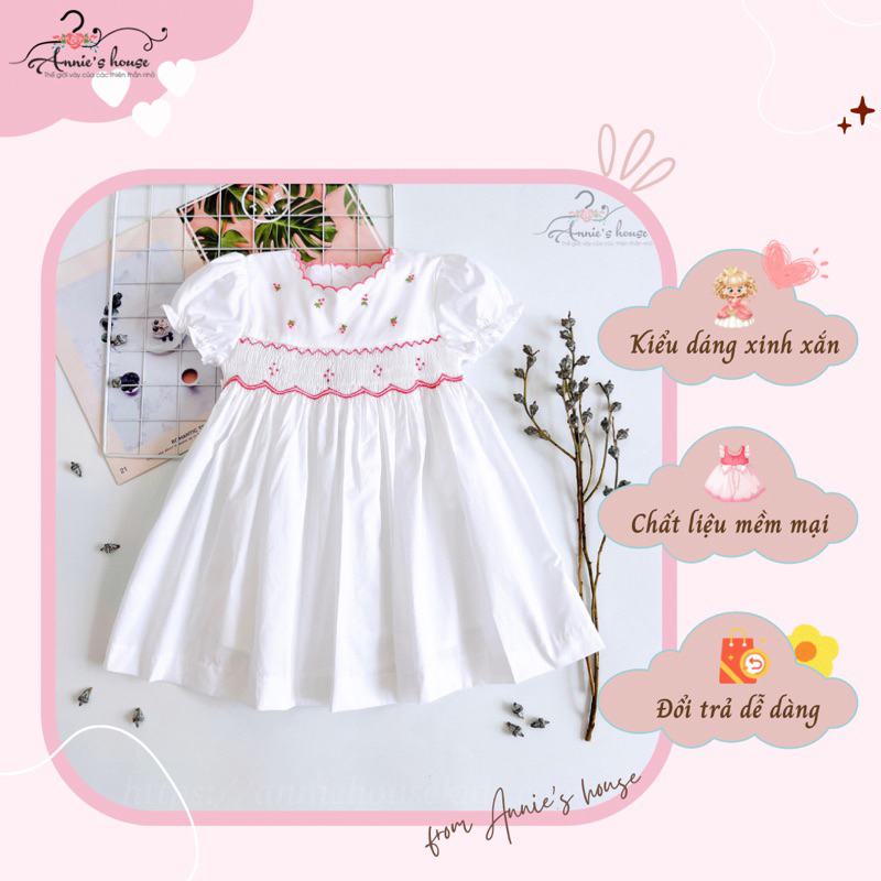 Váy bé gái Annie, Đầm smock trắng cho bé từ 10-29kg