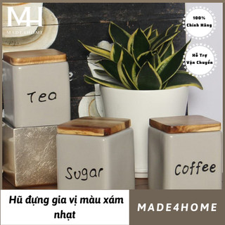 Hũ gốm có nắp hít hình vuông đựng gia vị nhà bếp Made4Home