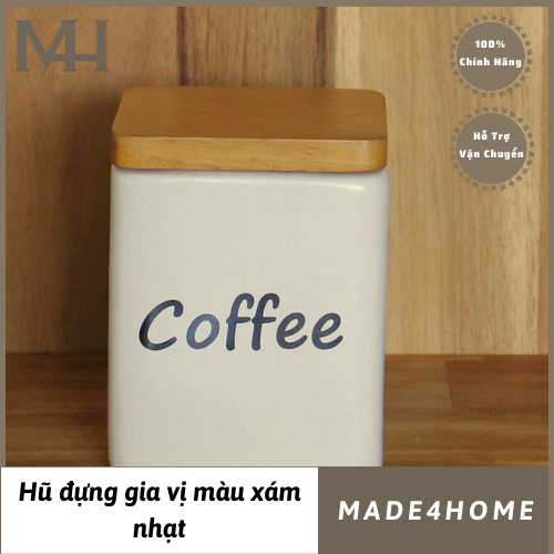 Hũ Đựng Gia Vị Nhà Bếp, Hủ Gia Vị Bằng Gốm Sứ, Màu Xám Nhạt - Decor Không Gian Bếp - Có Nắp Hít Kín Khí Kín Nước