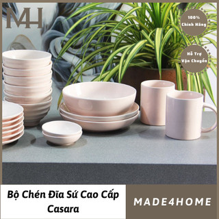 Bộ chén sứ trơn casara full bộ cao cấp Made4Home 19 món