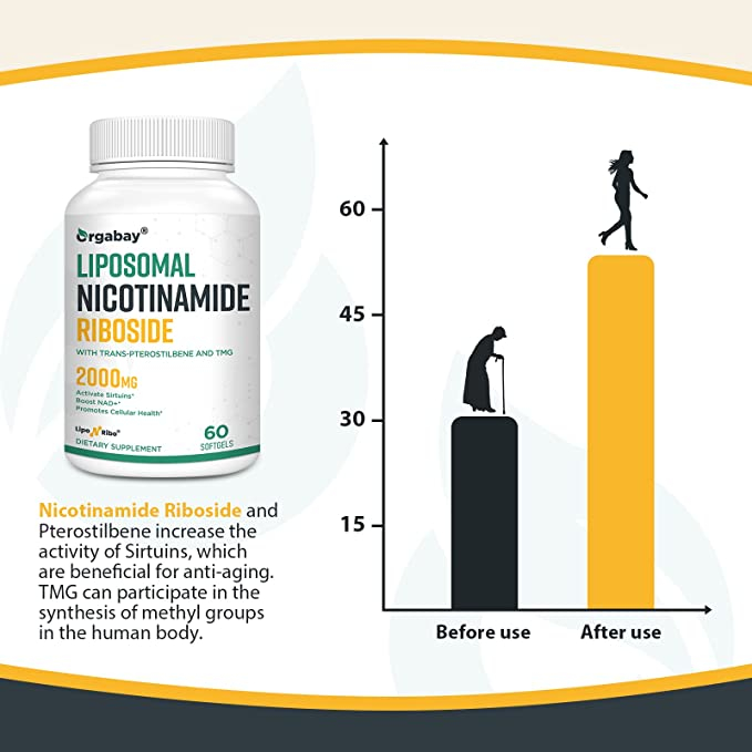 Viên uống NAD plus chống lão hóa, sửa chữa tế bào Orgabay Liposomal Nicotinamide Riboside 2000mg 60 viên
