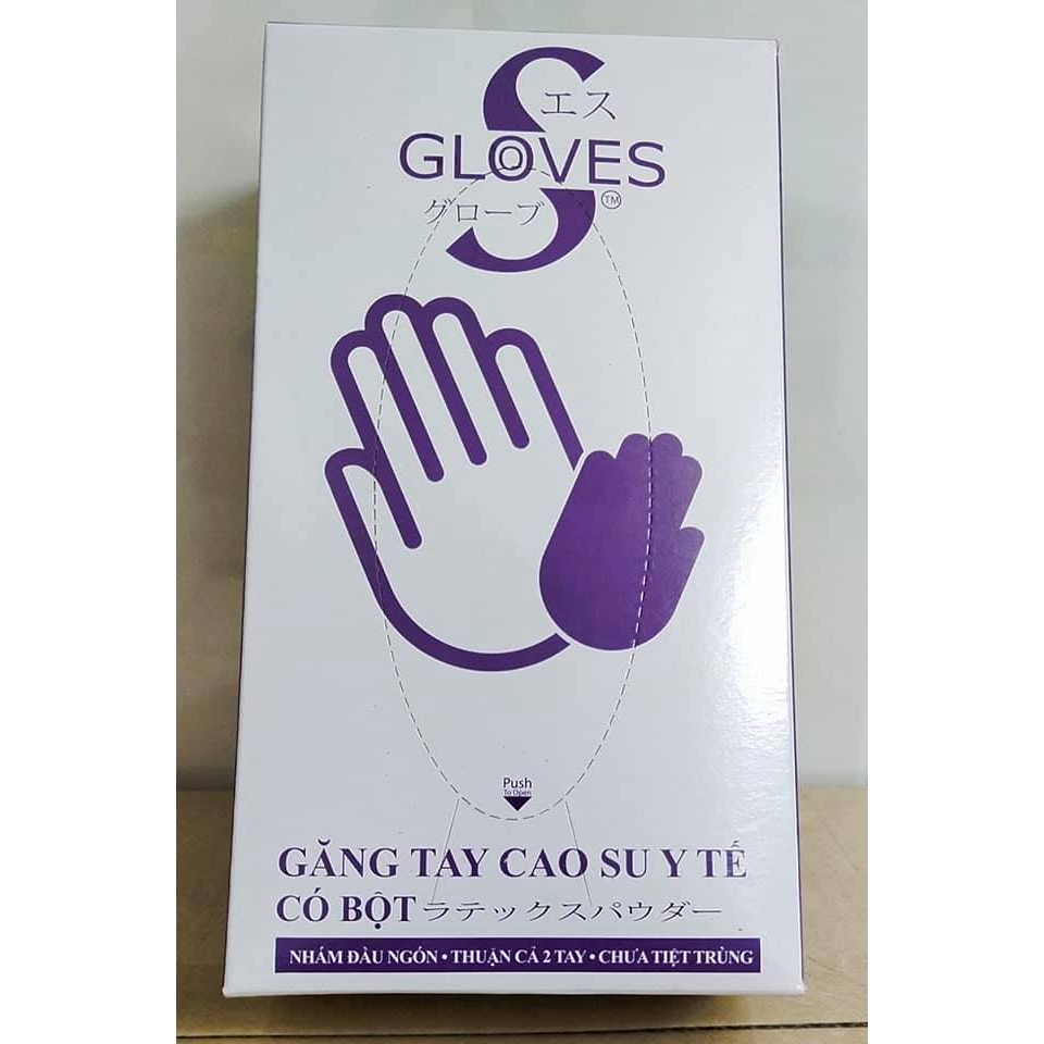 THÙNG 10 hộp tay cao su y tế có bột 4.8g màu trắng Sgloves Thái Lan siêu dai, dày hộp 100 chiếc nhám đầu ngón tay