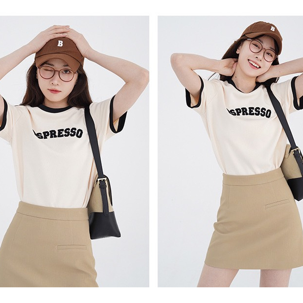 Áo thun baby tee DELIZ Cotton co dãn chất mát thời trang cộc tay màu trắng in chữ espresso ulzzang kiểu hàn