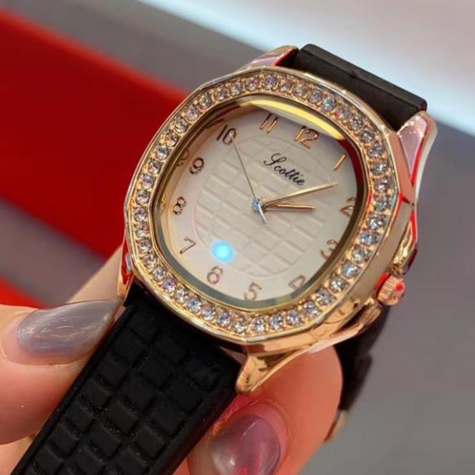 Đồng hồ nữ Scottie, đồng hồ viền kim cương mạ vàng - hàng cao cấp.