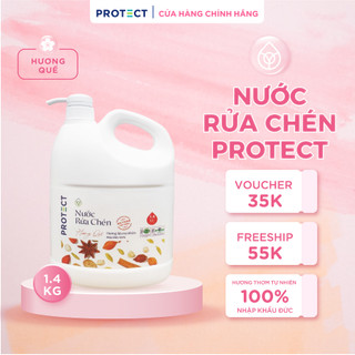 Nước Rửa Chén Bát Hữu Cơ PROTECT 1,4Kg Có Vòi Nhấn Tiện Lợi Chiết Xuất Từ Tinh Dầu Quế Khử Mùi Tanh, An Toàn Mềm Dịu Da
