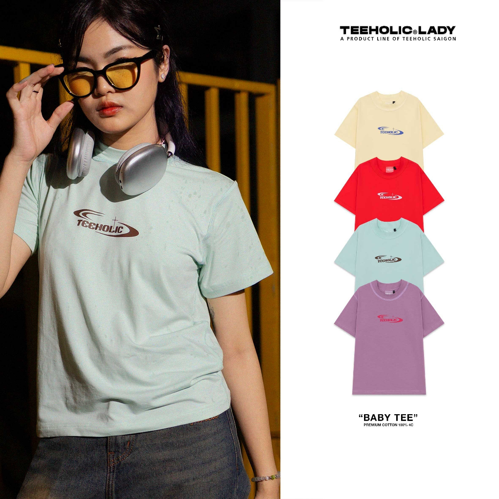 Áo baby tee nữ cotton đường may ngược local brand teeholic màu vàng đỏ tím xanh