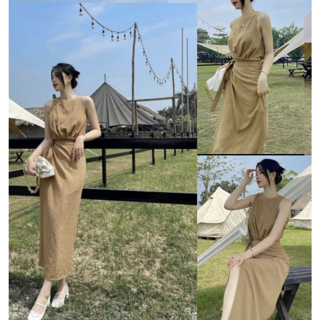 *THỜI TRANG NỮ - Đầm maxi sát nách dáng dài tà đắp buộc nơ eo sang trọng