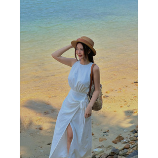 *THỜI TRANG NỮ - Đầm maxi sát nách dáng dài tà đắp buộc nơ eo sang trọng