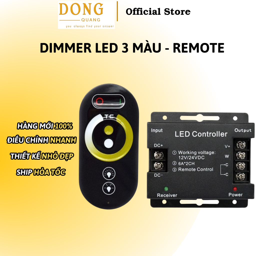 Dimmer, dimmer 12V, dimmer 24V, chiết áp điều chỉnh điện áp bằng Remote 3 màu