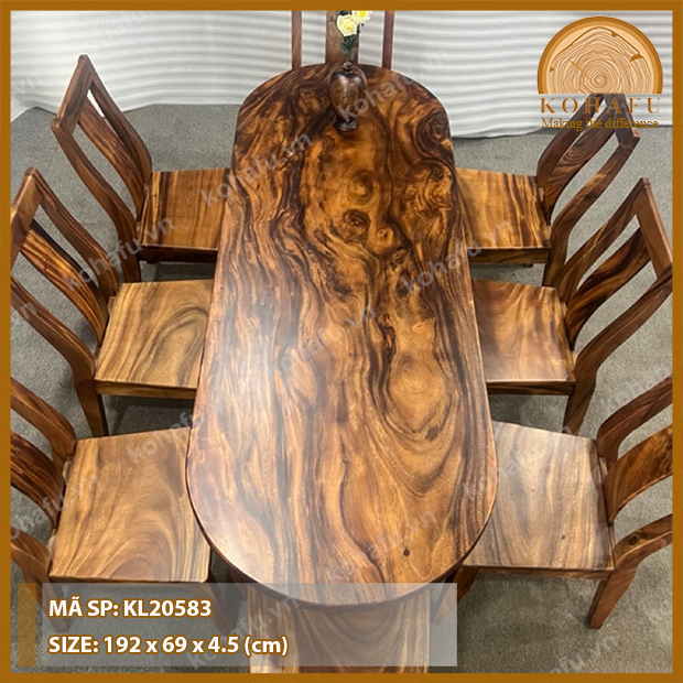 [KL20583] Bàn Oval Gỗ Me Tây Nguyên Tấm - Dài 1.92m - TẶNG KÈM CHÂN