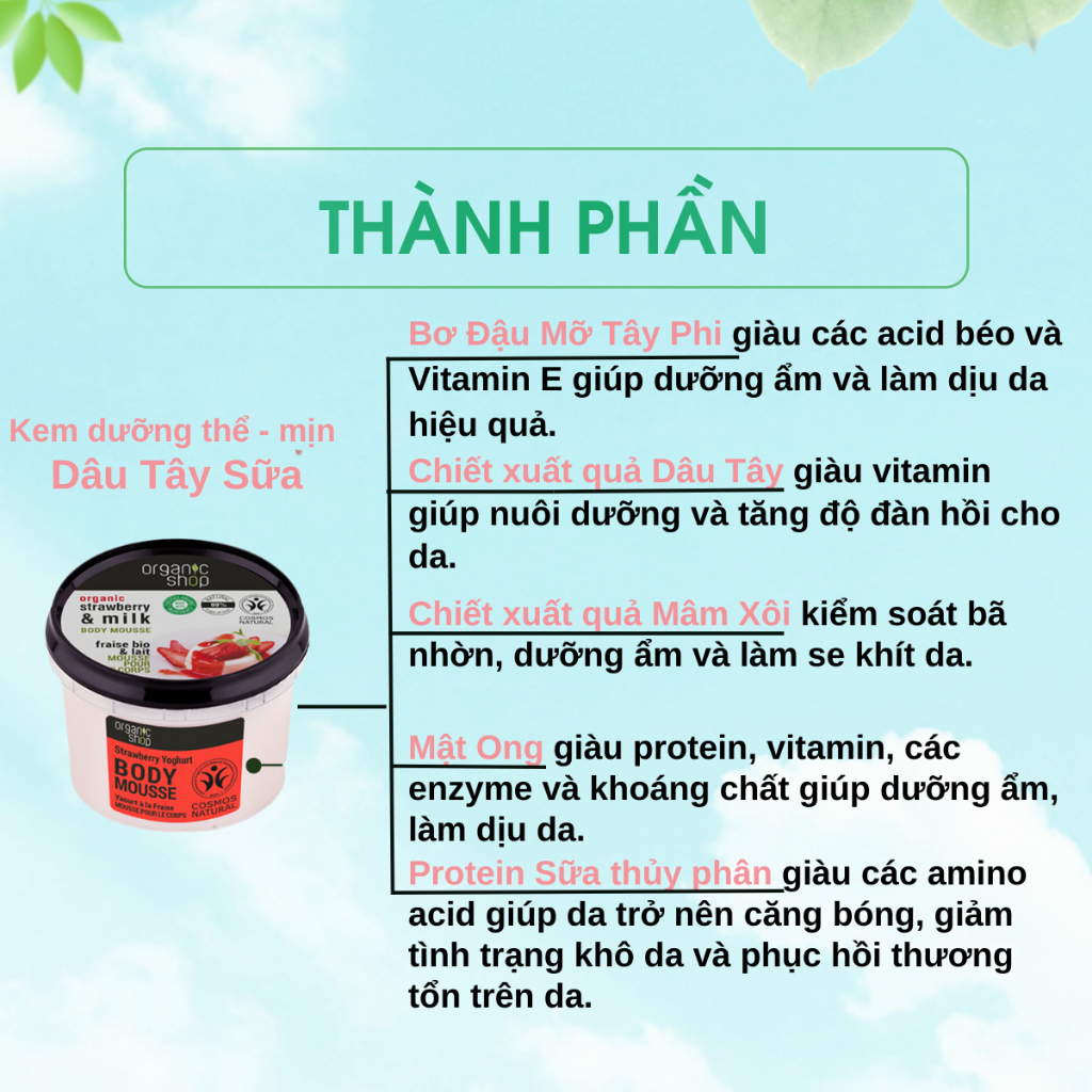 Kem dưỡng toàn thân ORGANIC SHOP body mousse hỗ trợ da thêm mềm mại, săn chắc và sáng da 250ml