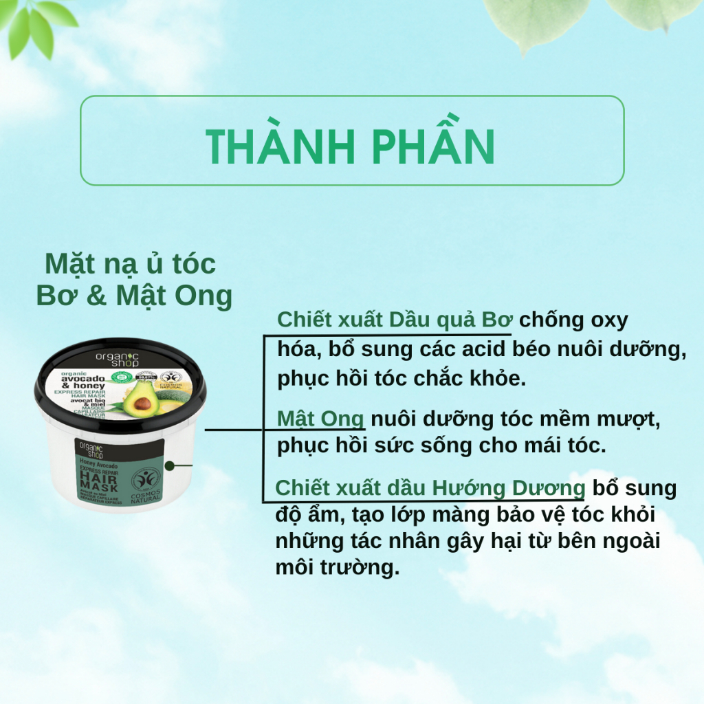 Kem ủ tóc ORGANIC SHOP ủ tóc phục hồi, dưỡng tóc mềm mượt 250ml