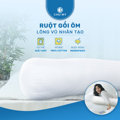 Ruột gối ôm CHU MY, bông Microfiber, vỏ 100% cotton T400, khách sạn 5 sao, D35x100cm