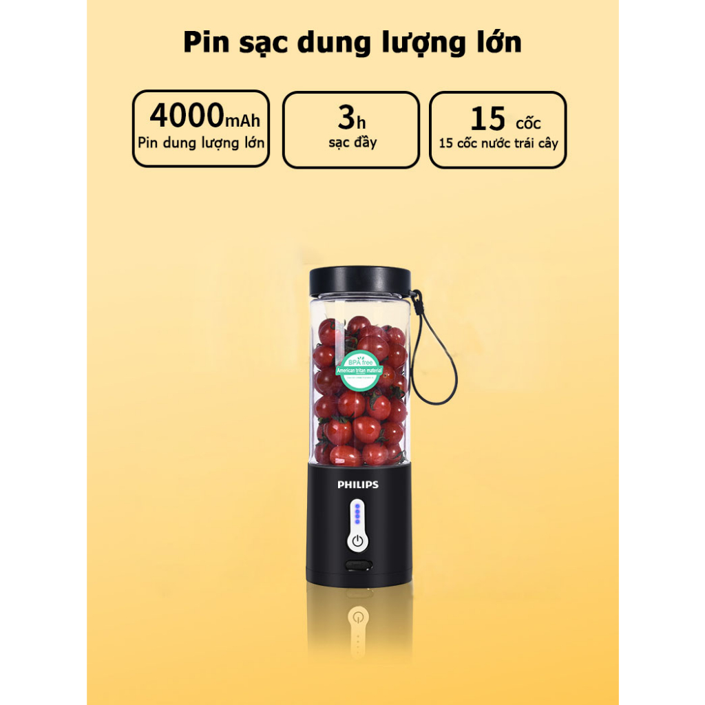 Máy Xay Sinh Tố Mini Cầm Tay Đa Năng - máy say sinh tố đa năng mini,6 lưỡi,Dung Lượng Pin 4000Mah Công Suất 48W