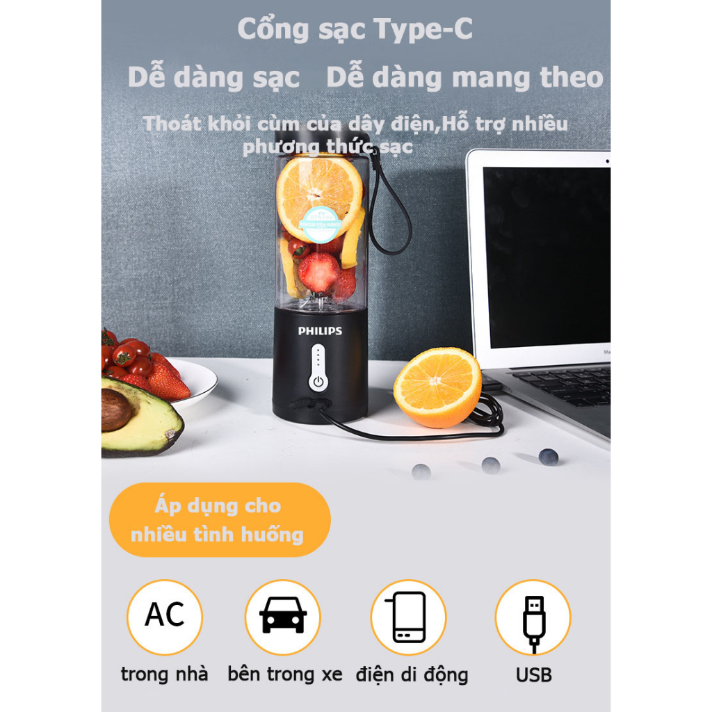 Máy Xay Sinh Tố Mini Cầm Tay Đa Năng - máy say sinh tố đa năng mini,6 lưỡi,Dung Lượng Pin 4000Mah Công Suất 48W