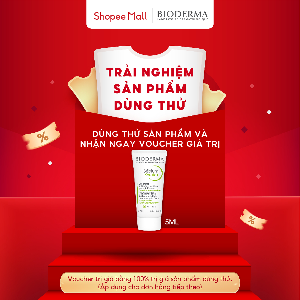 [HB Gift] Kem dưỡng hỗ trợ giảm mụn chuyên sâu cho da mụn nhẹ đến trung bình Bioderma Sébium Kerato+ 5ml