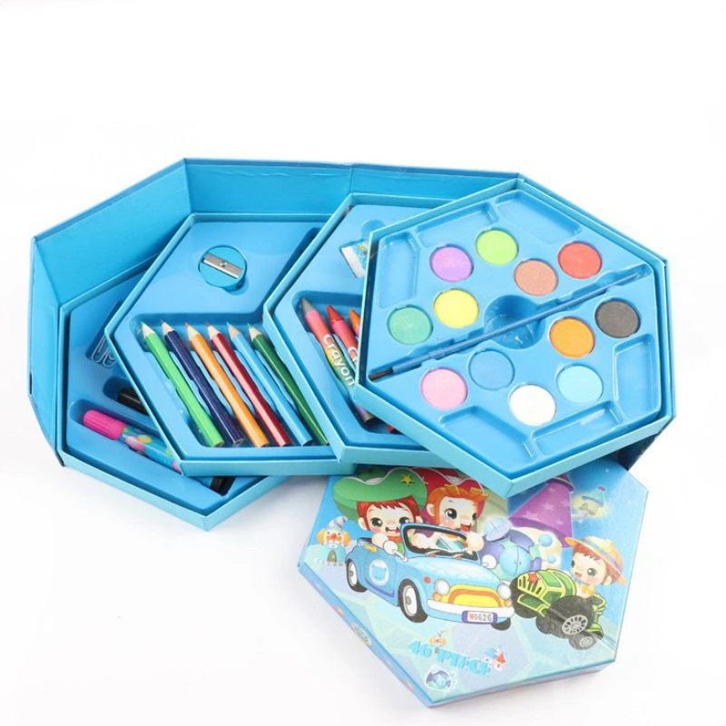 Hộp Bút Chì Màu Xoay 4 Tầng Với 46 Chi Tiết, Bên Ngoài Họa Tiết Hoạt Hình yêu Thích Giúp Bé Phát Huy Tư Duy Sáng tạo