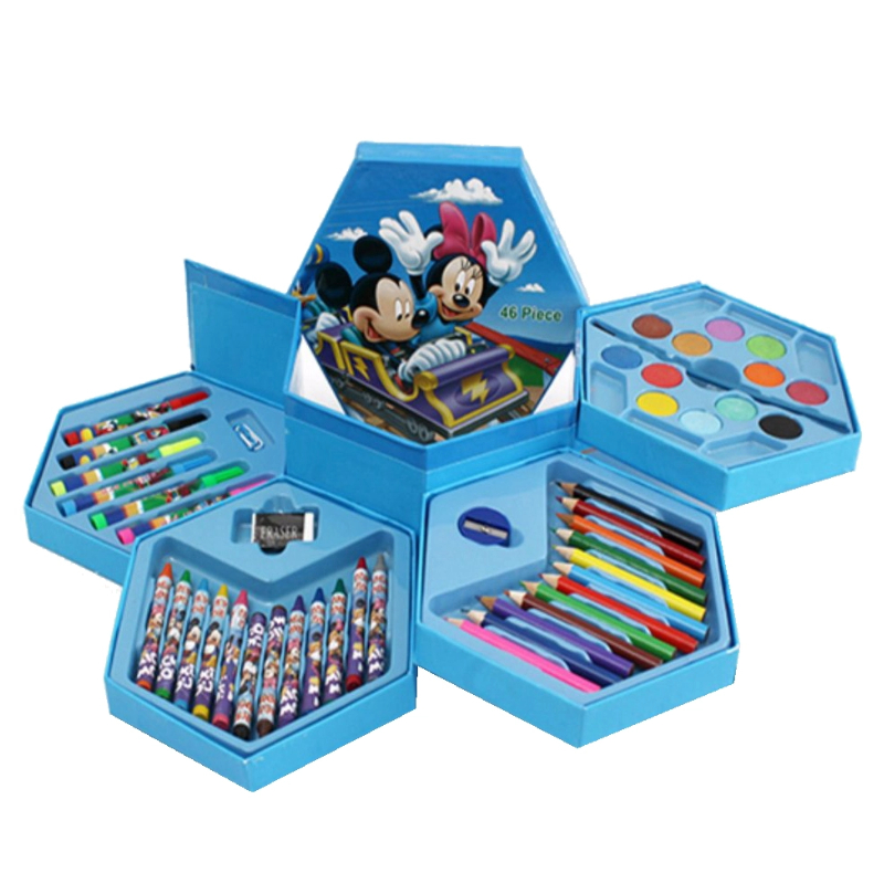 Hộp Bút Chì Màu Xoay 4 Tầng Với 46 Chi Tiết, Bên Ngoài Họa Tiết Hoạt Hình yêu Thích Giúp Bé Phát Huy Tư Duy Sáng tạo