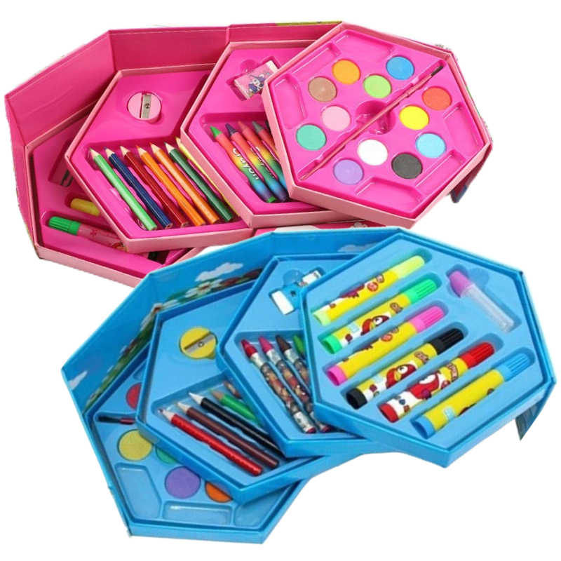 Hộp Bút Chì Màu Xoay 4 Tầng Với 46 Chi Tiết, Bên Ngoài Họa Tiết Hoạt Hình yêu Thích Giúp Bé Phát Huy Tư Duy Sáng tạo