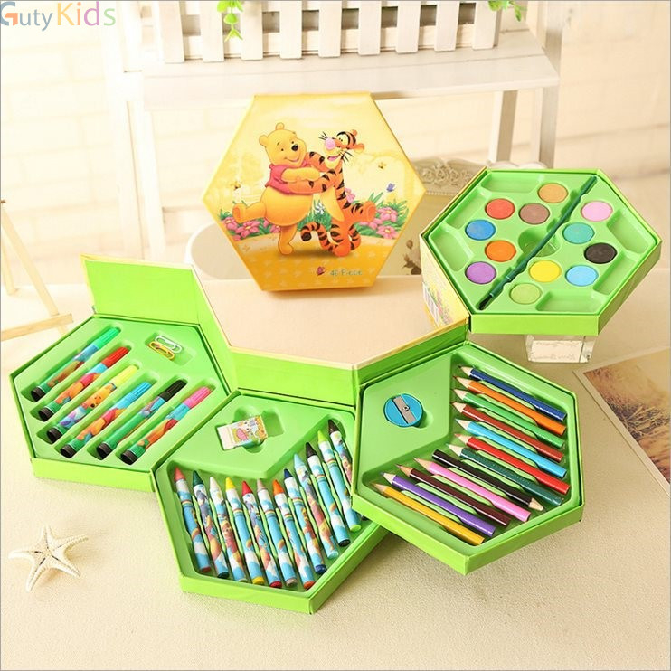 Hộp Bút Chì Màu Xoay 4 Tầng Với 46 Chi Tiết, Bên Ngoài Họa Tiết Hoạt Hình yêu Thích Giúp Bé Phát Huy Tư Duy Sáng tạo