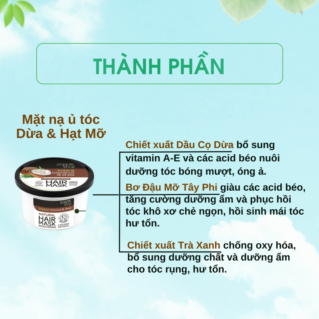 Kem ủ tóc ORGANIC SHOP ủ tóc phục hồi, dưỡng tóc mềm mượt 250ml