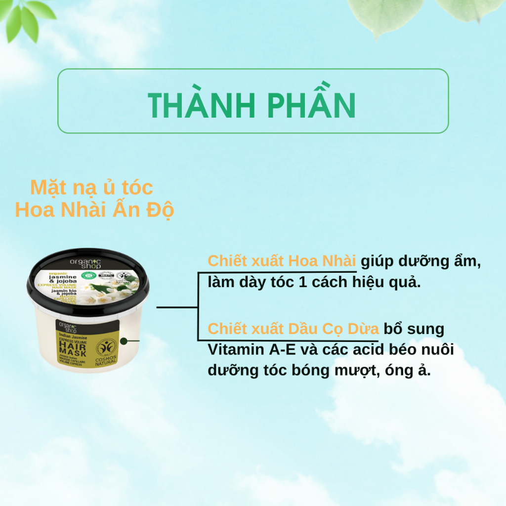 Kem ủ tóc ORGANIC SHOP ủ tóc phục hồi, dưỡng tóc mềm mượt 250ml