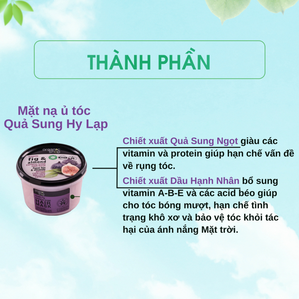 Kem ủ tóc ORGANIC SHOP ủ tóc phục hồi, dưỡng tóc mềm mượt 250ml